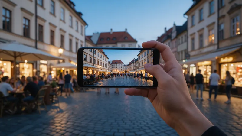 Smartphone fotografiert einen Altstadtplatz